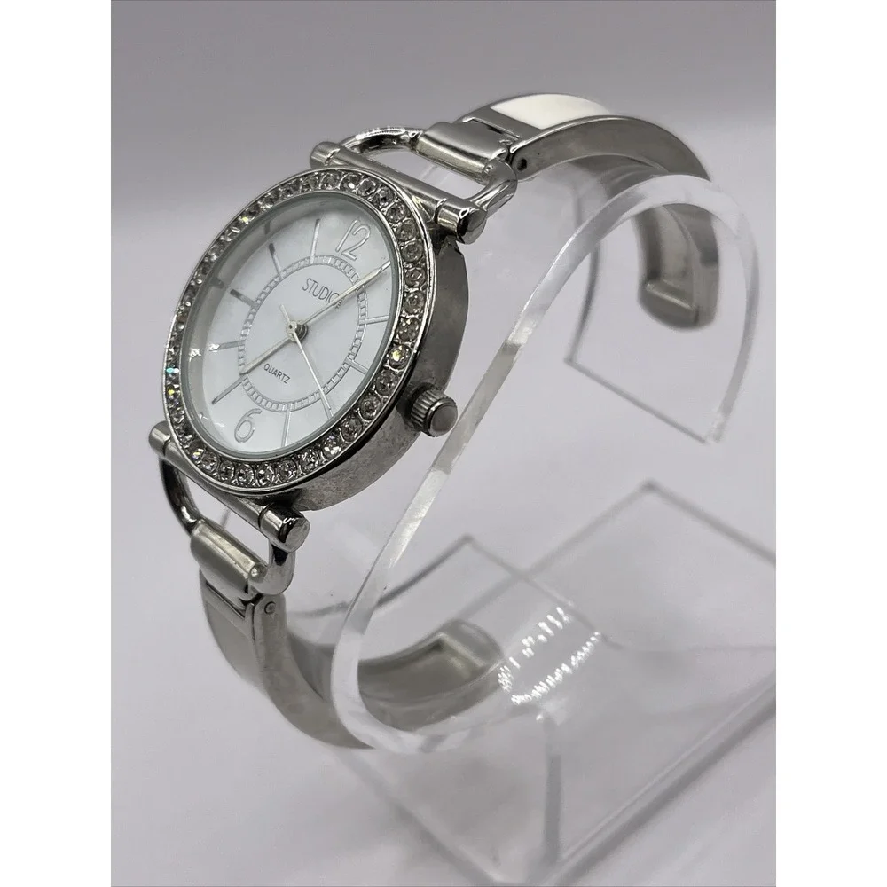 Studio Time Women's Watch Rhinestone Bezel White Enamel‎ Band- New Battery